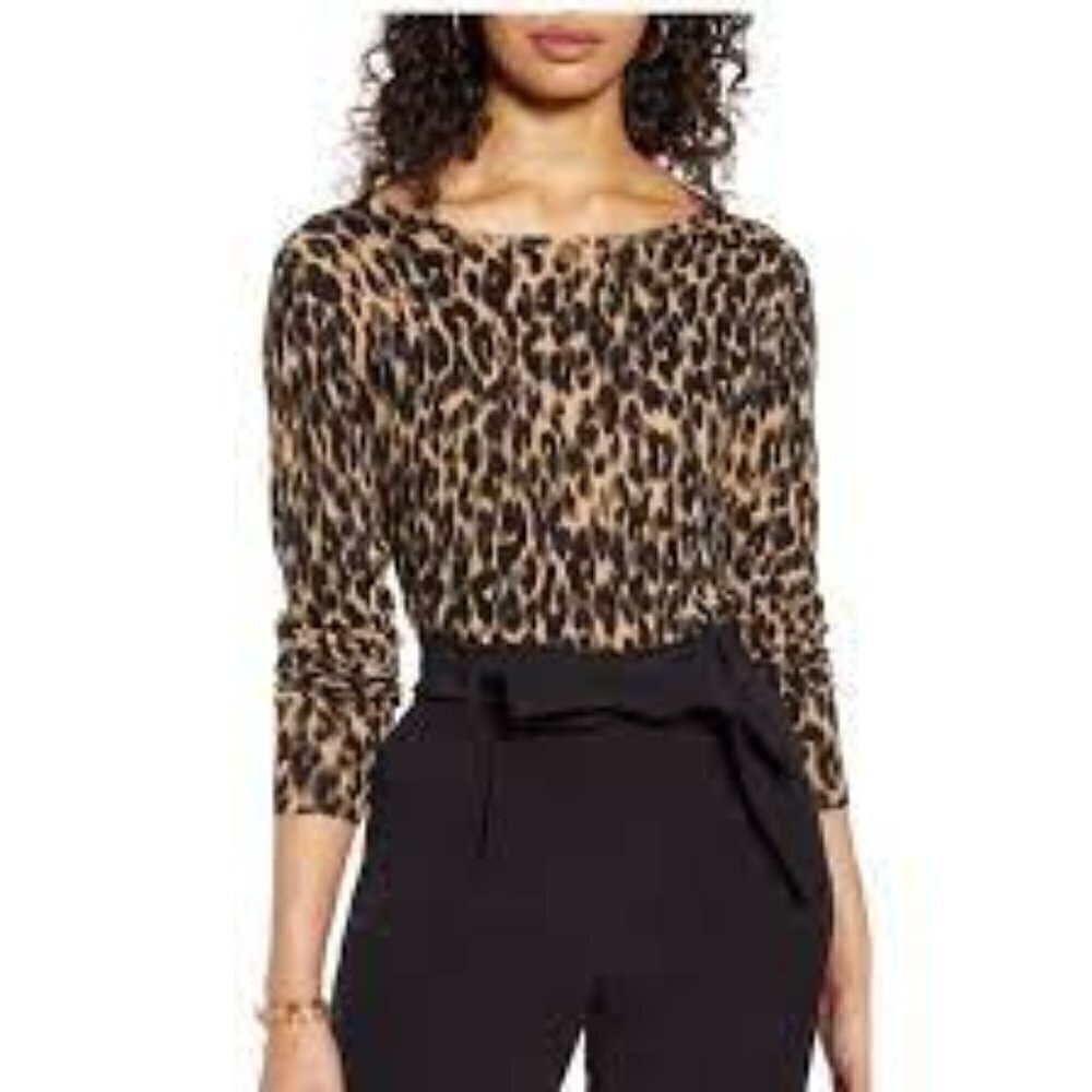 Halogen Animal Print Black Tan Lightweight Pima Sweater XS Small Grunge Mob Boss
